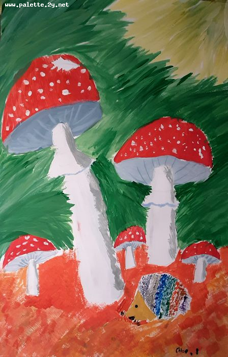 Art Studio PALETTE. Chloe Singchai Picture.  Tempera Plants Mushrooms 