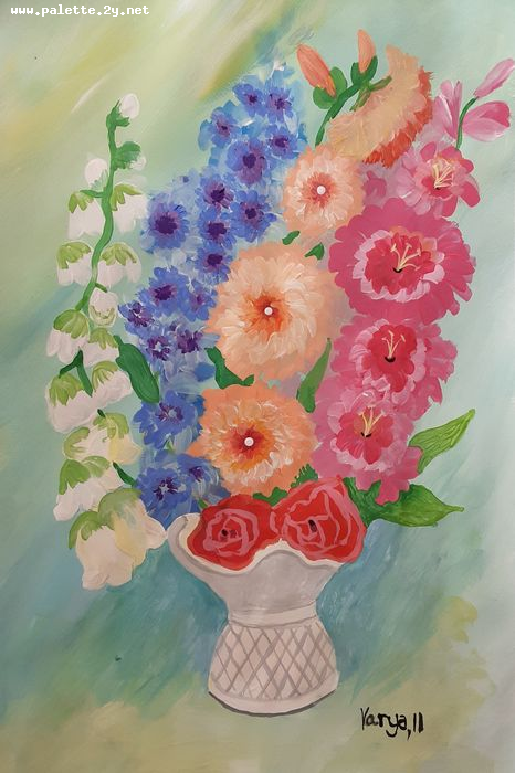 Art Studio PALETTE. Varya Pavlova Picture.  Tempera Plants Flowers 