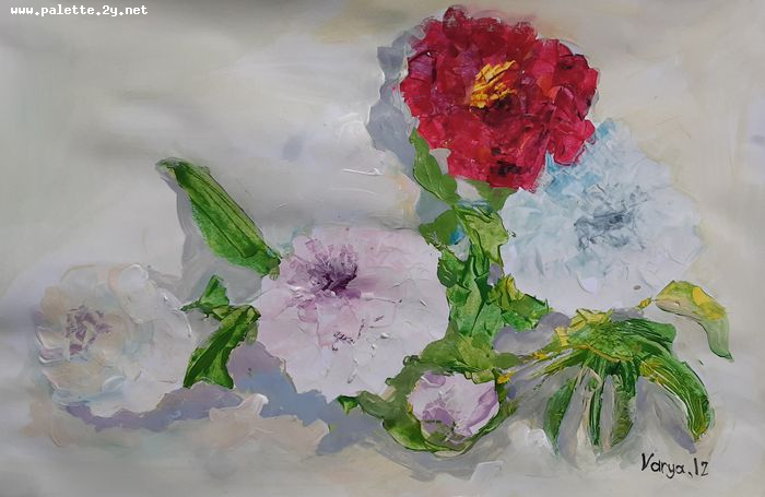 Art Studio PALETTE. Varya Pavlova Picture.  Tempera Plants Flowers 