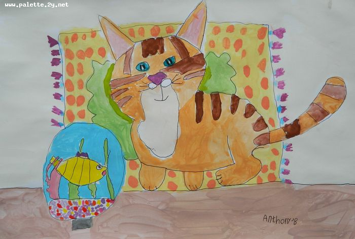 Art Studio PALETTE. Anthony Miasnykov Picture.  Tempera Animals Cats 