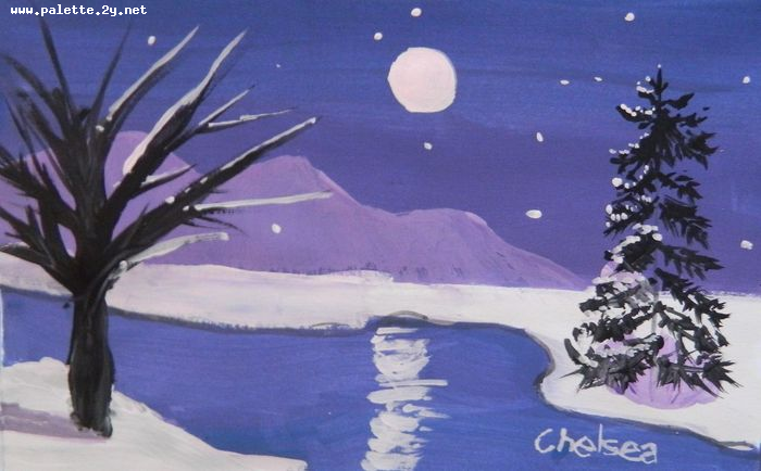 Art Studio PALETTE. Chelsea Hwang Picture. Greeting Card Tempera Landscape Winter 