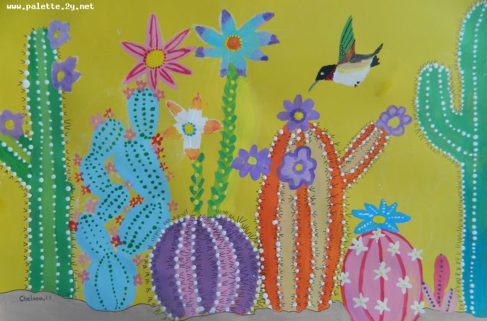 Art Studio PALETTE. Chelsea Hwang Picture.  Tempera Plants Cacti Cacti