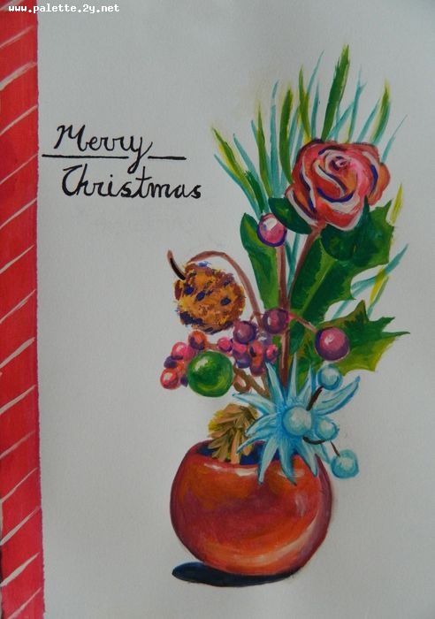 Art Studio PALETTE. Angelina Zhang Picture. Greeting Card Tempera Holidays Christmas 