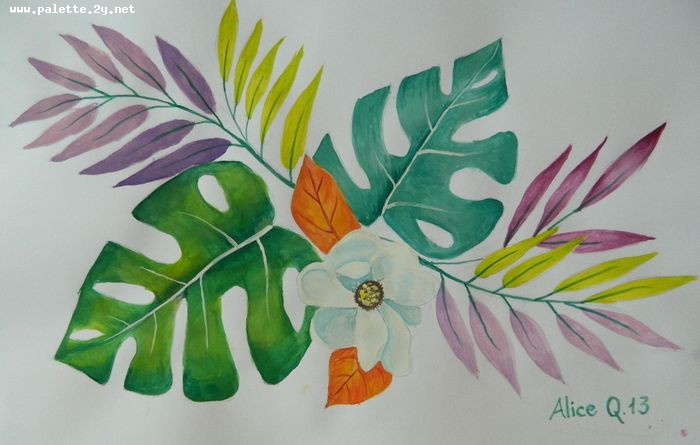 Art Studio PALETTE. Alice Qiu Picture.  Tempera Plants Leaves 