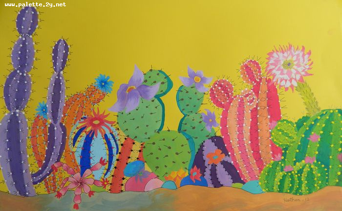 Art Studio PALETTE. Heather Zhang Picture.  Tempera Plants Cacti 