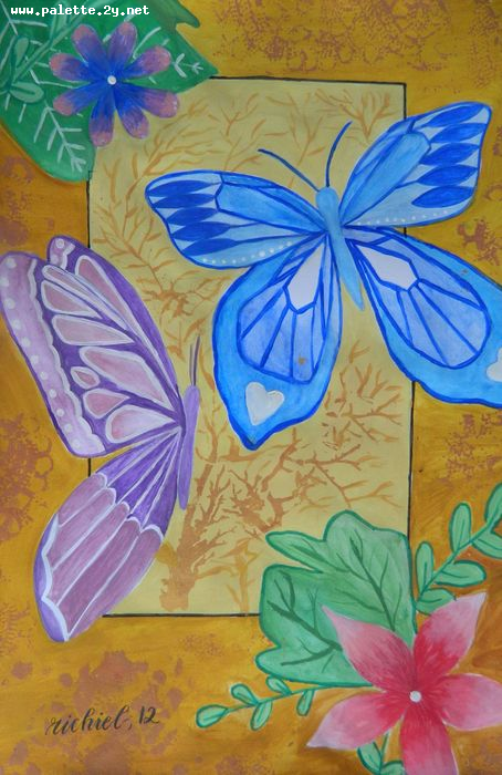 Art Studio PALETTE. Richiel Zhang Picture.  Tempera Animals Butterfly Butterflies by the Window