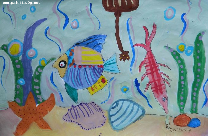 Art Studio PALETTE. Caitlin Wang Picture.  Tempera Animals Fish 