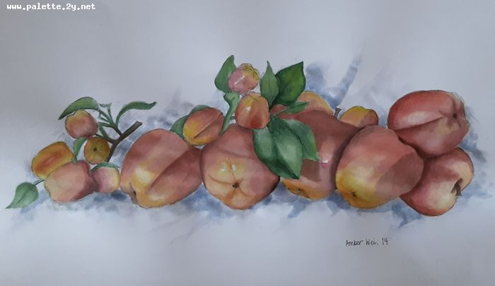 Art Studio PALETTE. Amber Wei Picture.  Tempera Still Life Fruits & Vegi 