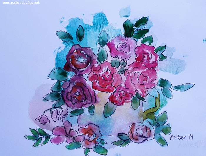 Art Studio PALETTE. Amber Wei Picture.  Watercolour, Ink Dec. Art Flowers 