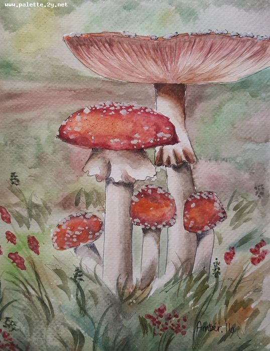 Art Studio PALETTE. Amber Wei Picture.  Watercolour Plants Mushrooms 