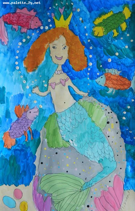 Art Studio PALETTE. Uliyana Kuznetsova Picture.  Tempera Fantasy Mermaid 