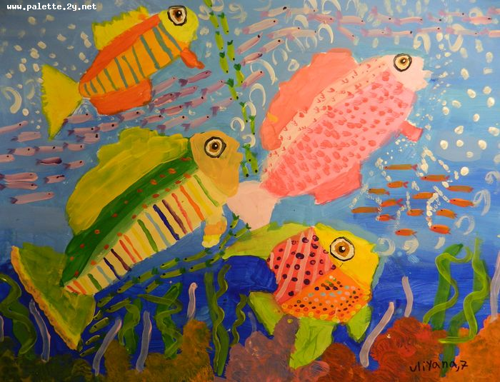 Art Studio PALETTE. Uliyana Kuznetsova Picture.  Tempera Animals Fish 
