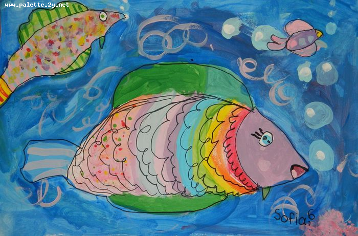Art Studio PALETTE. Sofia Nikolaidi Picture.  Marker, Tempera Animals Fish 