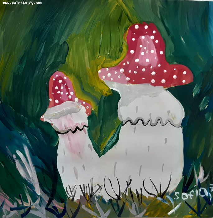 Art Studio PALETTE. Sofia Nikolaidi Picture.  Tempera Plants Mushrooms 
