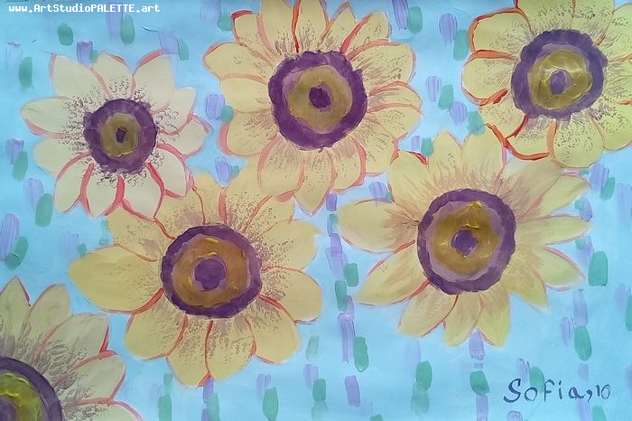 Art Studio PALETTE. Sofia Nikolaidi Picture.  Tempera Plants Sunflowers 