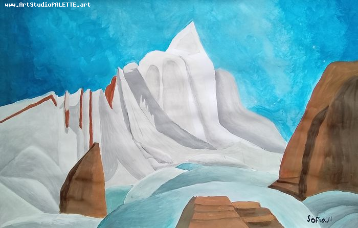 Art Studio PALETTE. Sofia Nikolaidi Picture.  Tempera Inspired by Lawren Harris 