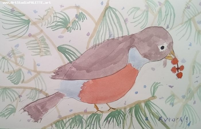 Art Studio PALETTE. Avrora Baiman Picture.  Watercolour Animals Birds 