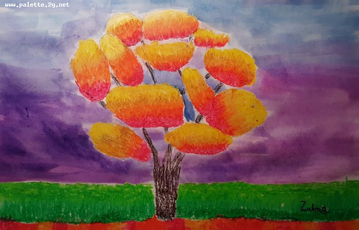 Art Studio PALETTE. Zahra Merchant Picture.  Oil Pastel Landscape Trees 
