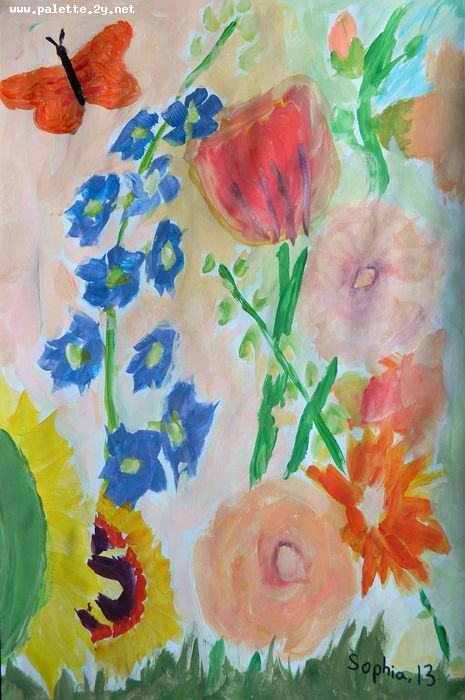 Art Studio PALETTE. Sophia Liu Picture.  Tempera Plants Flowers 