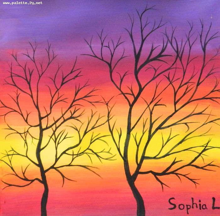 Art Studio PALETTE. Sophia Liu Picture.  Tempera Landscape Trees 