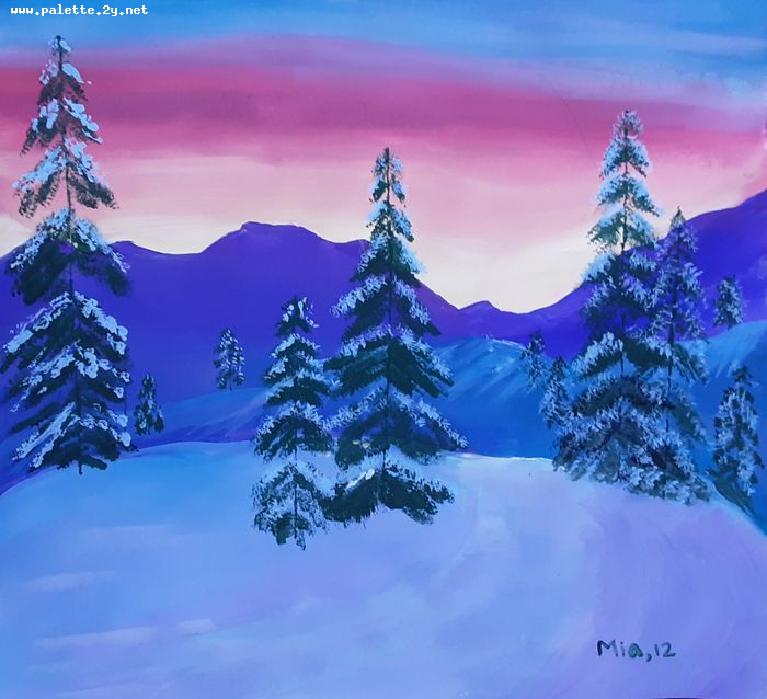 Art Studio PALETTE. Mia Guo Picture.  Tempera Landscape Winter 