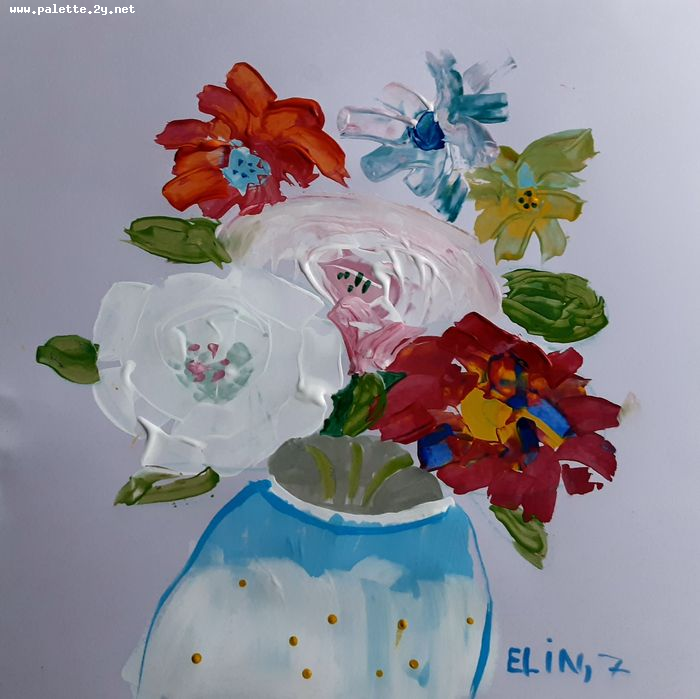 Art Studio PALETTE. Elin Musayeva Picture.  Tempera Plants Flowers 
