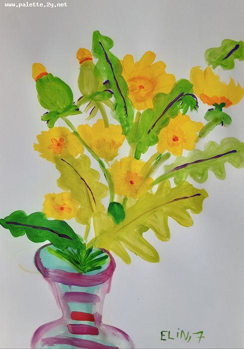 Art Studio PALETTE. Elin Musayeva Picture.  Tempera Plants Flowers 
