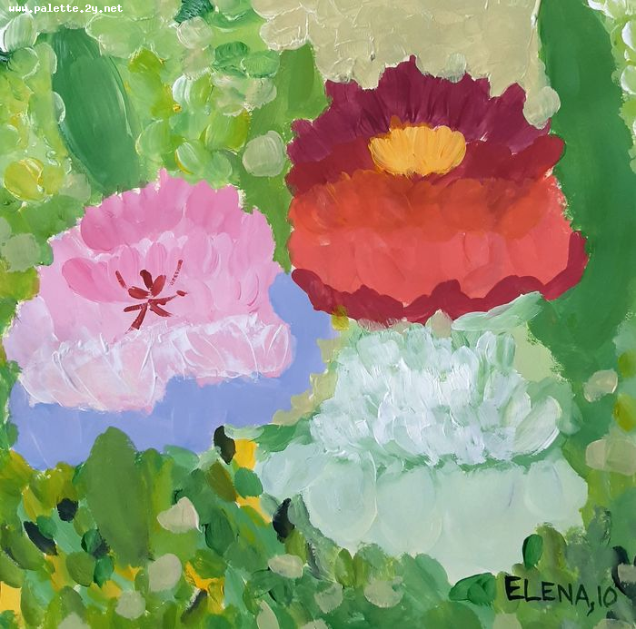 Art Studio PALETTE. Elena Pelex Picture.  Tempera Plants Flowers 