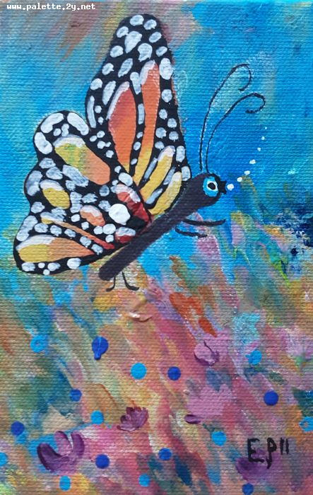 Art Studio PALETTE. Elena Pelex Picture. Canvas Acrylic Animals Butterfly 