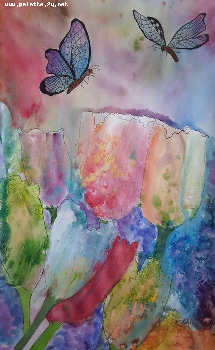 Art Studio PALETTE. Elena Pelex Picture.  Watercolour Animals Butterfly 