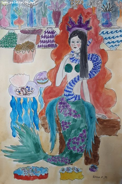Art Studio PALETTE. Elena Pelex Picture.  Marker, Tempera Fantasy Mermaid 