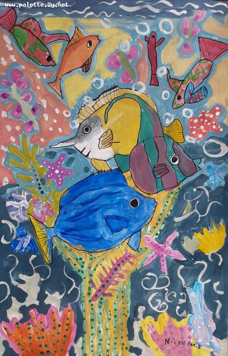 Art Studio PALETTE. Nicole Yan Picture.  Tempera Animals Fish 