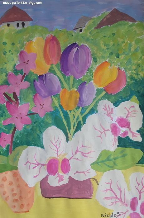 Art Studio PALETTE. Nicole Yan Picture.  Tempera Plants Flowers 