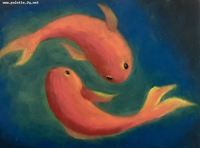 Art Studio PALETTE. Ana Lukashova Picture.  Oil Pastel Animals Fish 