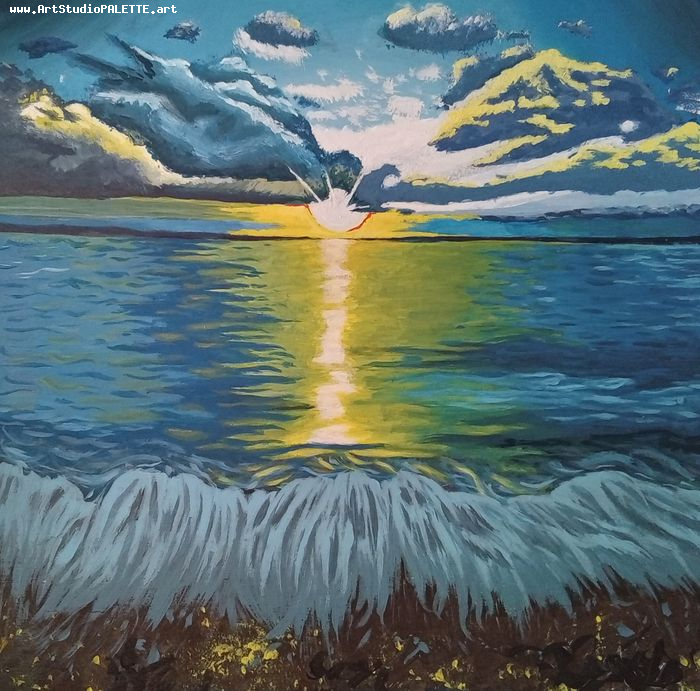 Art Studio PALETTE. Ana Lukashova Picture. Wood Acrylic Landscape Seascape 