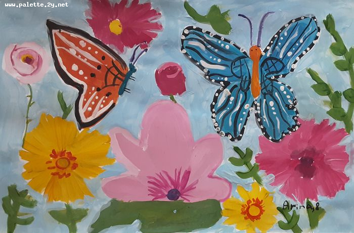 Art Studio PALETTE. Arina Bondarenko Picture.  Tempera Animals Butterfly 