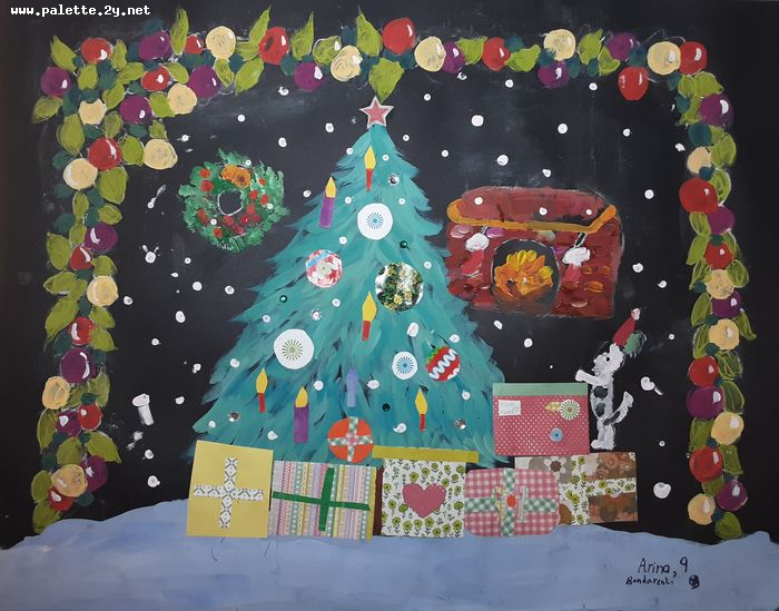 Art Studio PALETTE. Arina Bondarenko Picture.  Mixed Media Holidays Christmas 