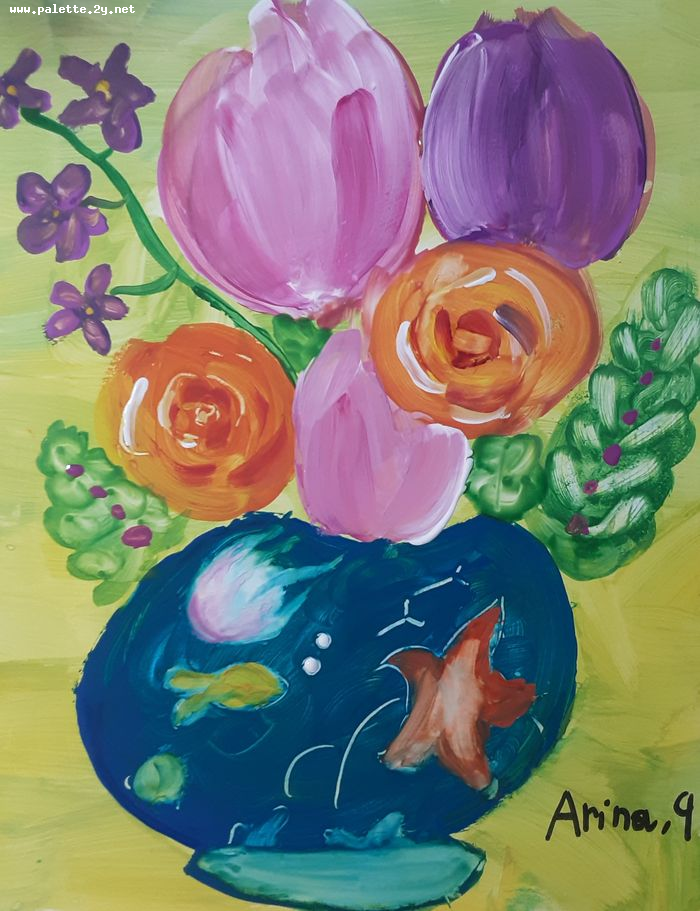 Art Studio PALETTE. Arina Bondarenko Picture.  Tempera Plants Flowers 