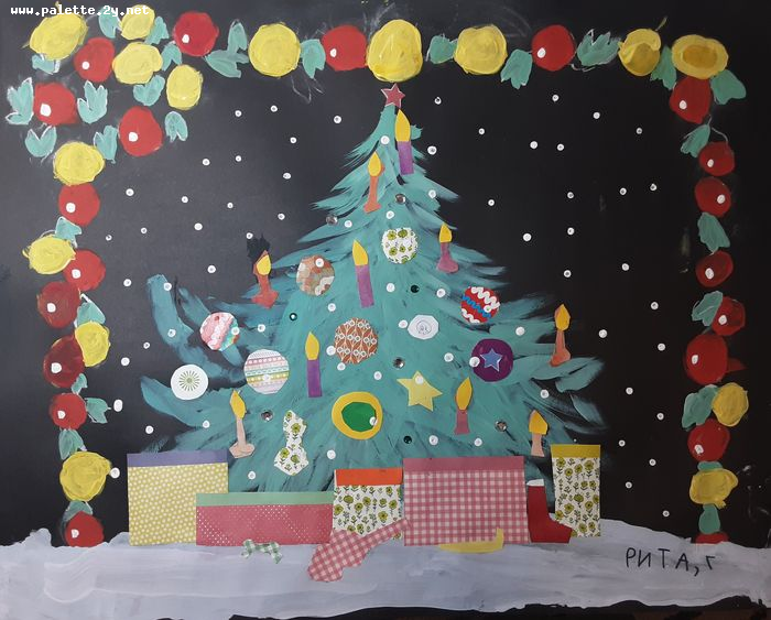 Art Studio PALETTE. Margarita Chsherbachenko Picture.  Mixed Media Holidays Christmas 