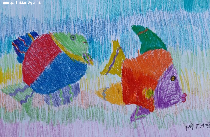 Art Studio PALETTE. Margarita Chsherbachenko Picture.  Coloured Pencil Animals Fish 