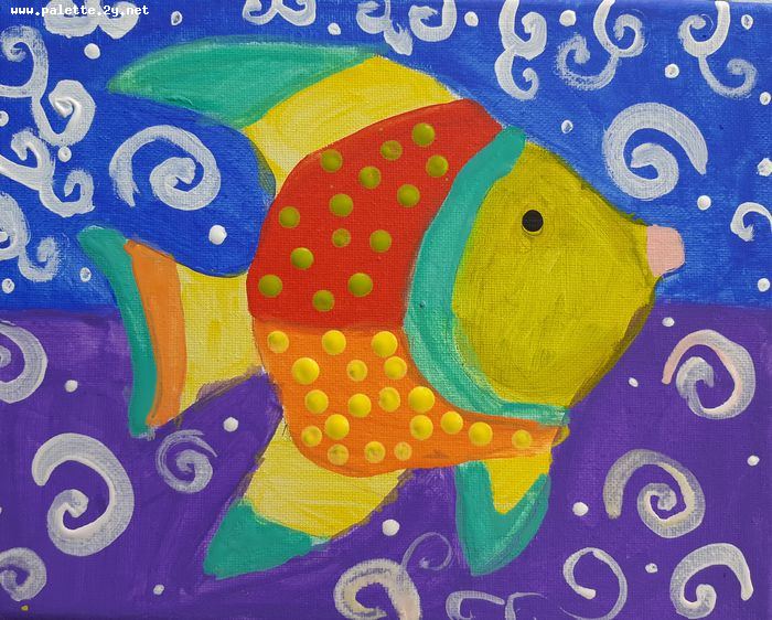 Art Studio PALETTE. Sidney White Picture. Canvas Acrylic Animals Fish 