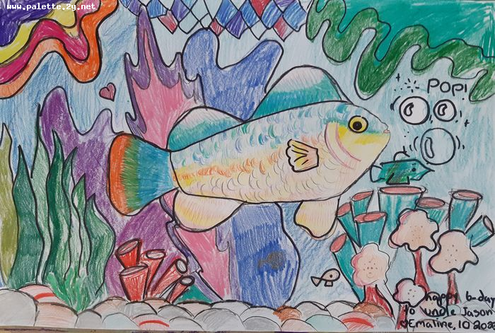 Art Studio PALETTE. Emaline Rae Oswell Picture.  Mixed Media Animals Fish 