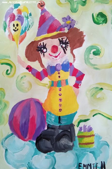 Art Studio PALETTE. Emaline Rae Oswell Picture.  Tempera Fantasy Clown 