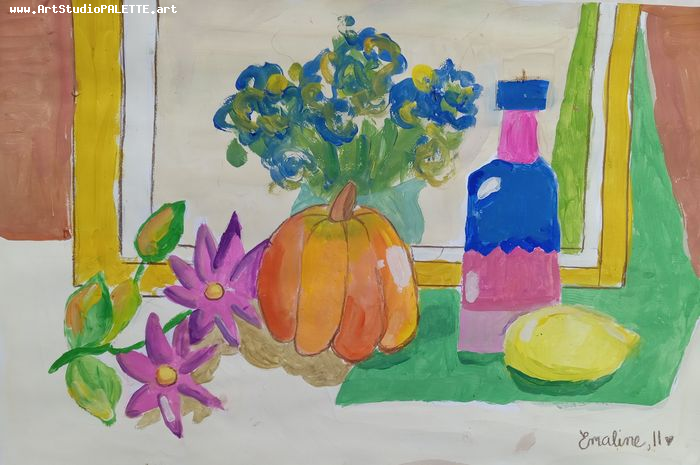 Art Studio PALETTE. Emaline Rae Oswell Picture.  Tempera Still Life Still Life 