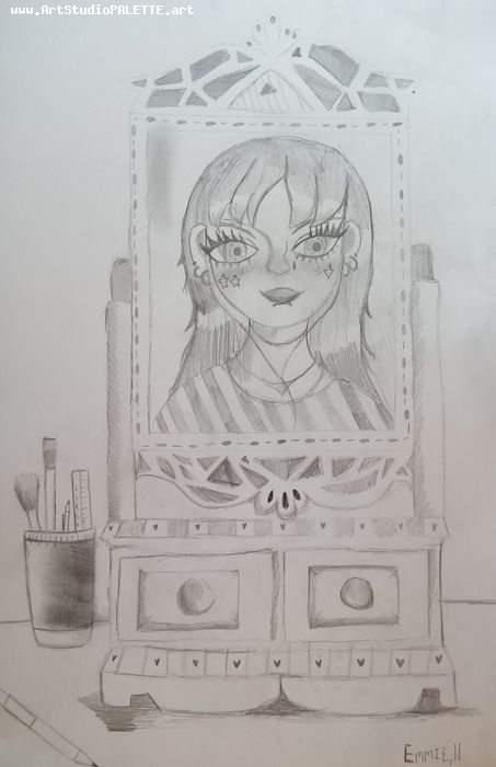 Art Studio PALETTE. Emaline Rae Oswell Picture.  Pencil People Selfportrait 