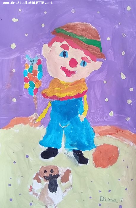 Art Studio PALETTE. Dima Baiman Picture.  Tempera Fantasy Clown 