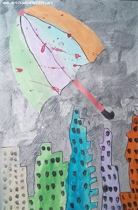 Art Studio PALETTE. Dima Baiman Picture.  Mixed Media Design Umbrellas 