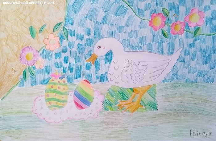 Art Studio PALETTE. Polina Karpushina Picture.  Coloured Pencil Animals Birds 