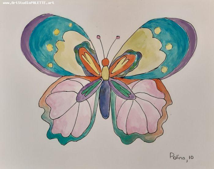 Art Studio PALETTE. Polina Karpushina Picture.  Watercolour, Ink Animals Butterfly 