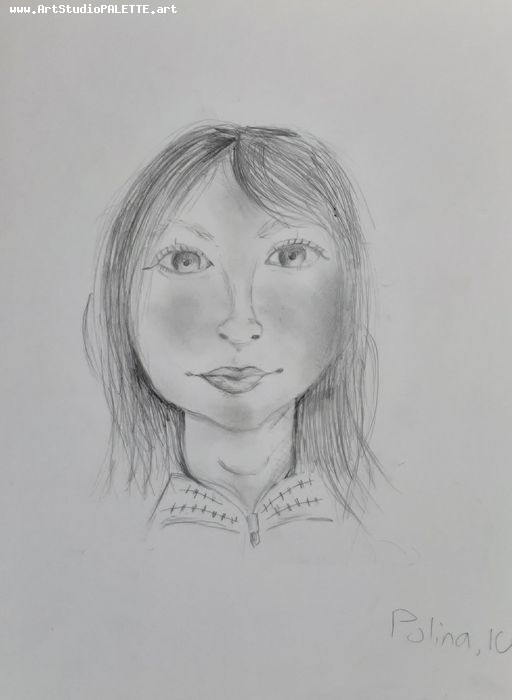 Art Studio PALETTE. Polina Karpushina Picture.  Pencil People Selfportrait 